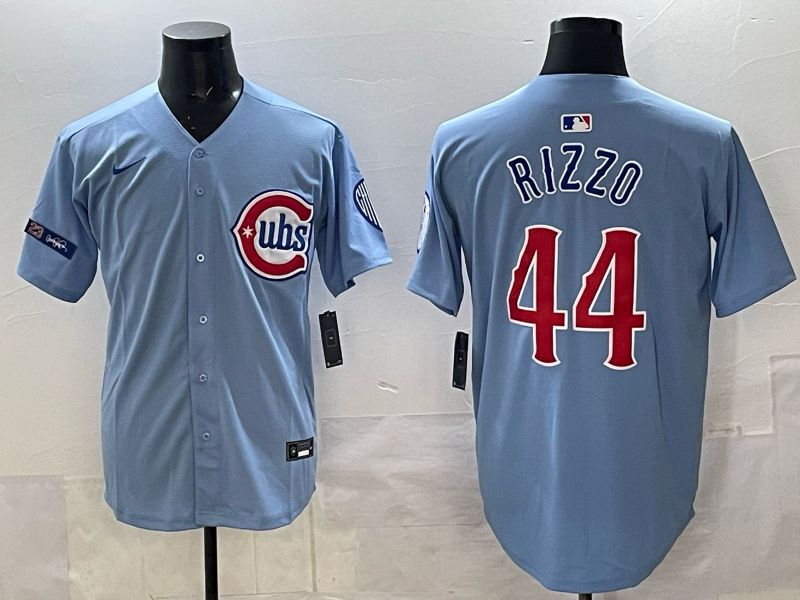Men 2025 Chicago Cubs #44 Rizzo Light blue Game Nike MLB Jersey style 02